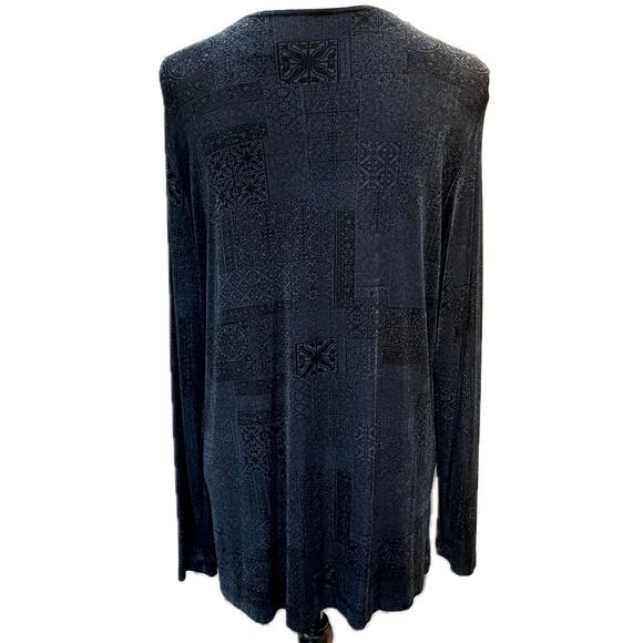 Chico's Design Travelers Snap Front Shirt Women's Size 2/L Black Navy Blue Print - Picture 3 of 8